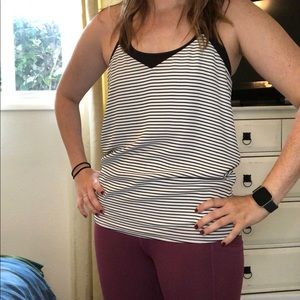 Black and white striped tank sz S with lace back
